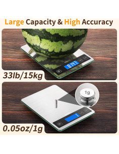 Báscula de Cocina Digital BakFee 15kg Acero Inoxidable Vidrio 2