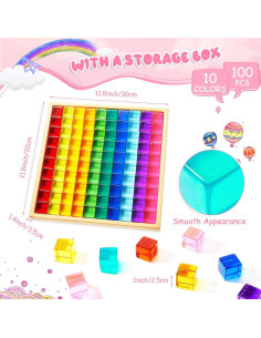 Cubos Acrílicos de Arcoíris Meooeck - 60 Piezas Educativas 2