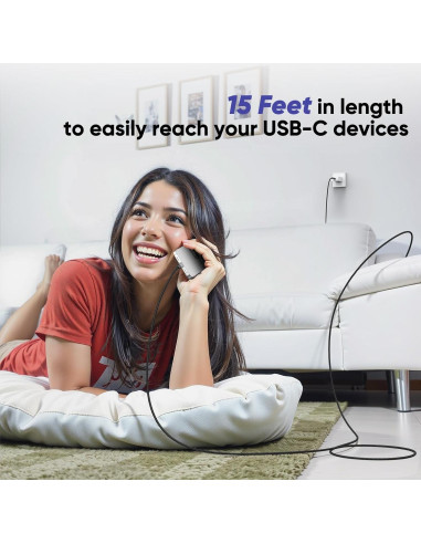 Cable USB C 15 pies DteeDck carga rápida 2.4A 5Gbps