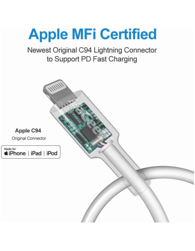 Cable USB C a Lightning MaGeek 3m Certificado MFi Carga Rápida