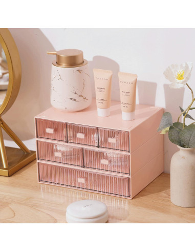 Organizador de Escritorio Ykpoqir Rosa 6 Cajones Apilable