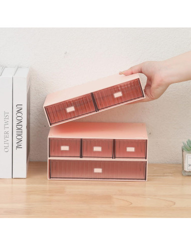 Organizador de Escritorio Ykpoqir Rosa 6 Cajones Apilable
