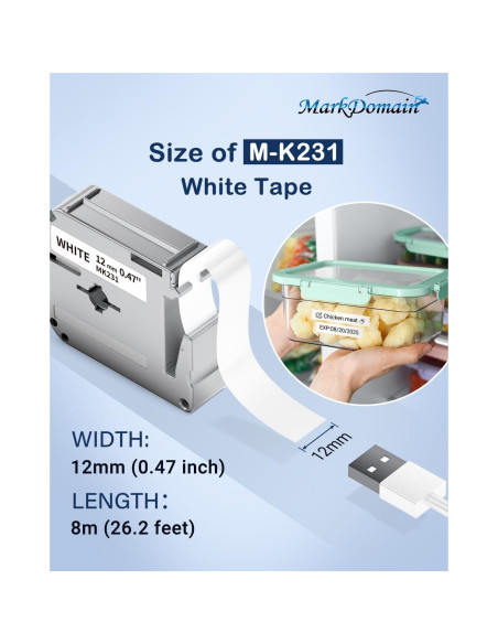 Paquete de 10 cintas de etiqueta MarkDomain M-K231 12mm blanco Paquete de 10 cintas de etiqueta MarkDomain M-K231 12mm blanco
