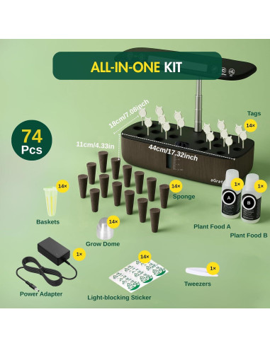 Kit de Cultivo Hidropónico aGratHav 14 Cápsulas LED Negro