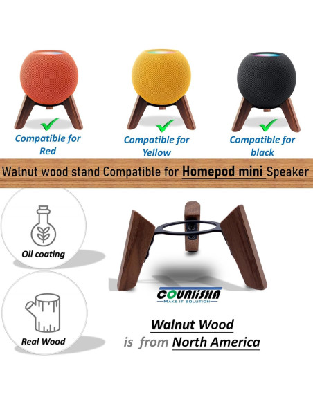 Soporte de Madera Real para Homepod Mini Counlisha Nogal Soporte de Madera Real para Homepod Mini Counlisha Nogal