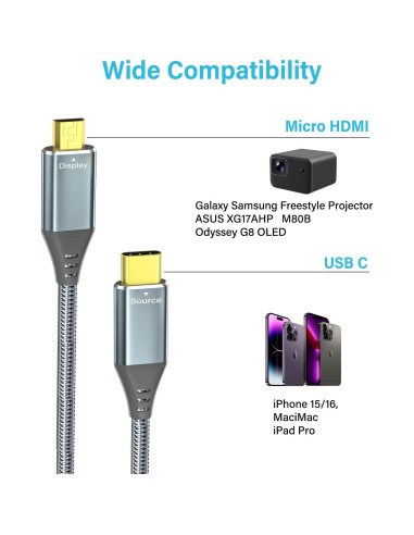 Cable USB C a Micro HDMI 0.91m 4K 60Hz RUIZHI trenzado