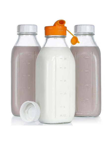 Set de 3 Botellas de Vidrio 946 ml con Tapa Silicona Hermética Set de 3 Botellas de Vidrio 946 ml con Tapa Silicona Hermética