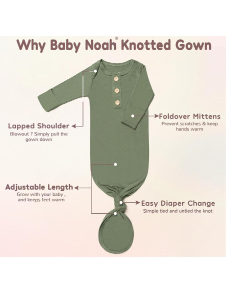 Conjunto Gown Anudado Suave para Recién Nacidos 0-3M Conjunto Gown Anudado Suave para Recién Nacidos 0-3M