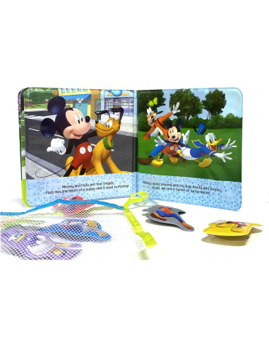 Disney Junior Mickey Bath Time Books - Activity Books for kids, Bath book, 6 Padded suction cups, 1 Mesh bag