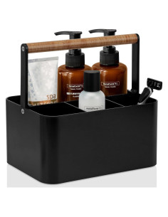 Caddy de Ducha Portátil BYUNER Negro con Mango de Madera