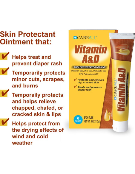 Ungüento Vitamina A&D CareAll 6 Tubos 113.4g para Dermatitis Ungüento Vitamina A&D CareAll 6 Tubos 113.4g para Dermatitis