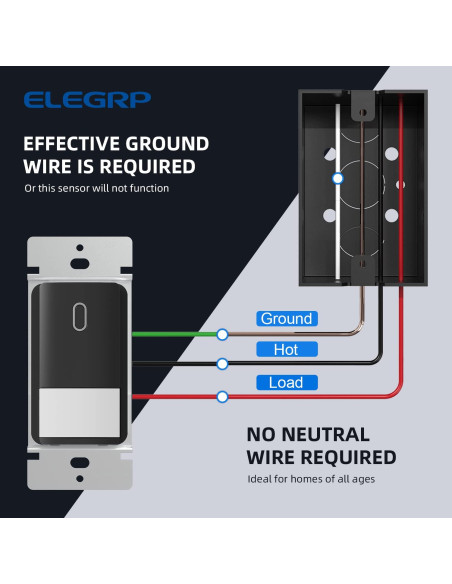 Interruptor de Luz con Sensor de Movimiento ELEGRP, Negro Interruptor de Luz con Sensor de Movimiento ELEGRP, Negro