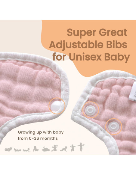 Baberos de Muselina MUKIN para Bebés - Paquete de 6 Ajustables Baberos de Muselina MUKIN para Bebés - Paquete de 6 Ajustables