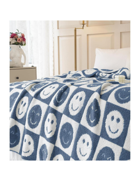 Manta de bebé Brnabiou microfibra Sonrisa Azul 76x101 cm Manta de bebé Brnabiou microfibra Sonrisa Azul 76x101 cm
