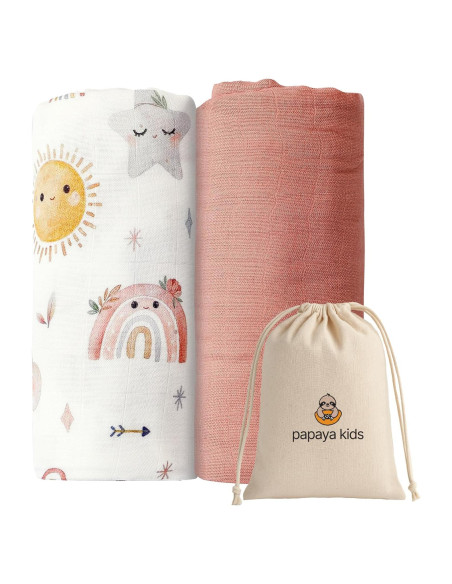 Mantas de Muselina Papaya Kids 2-Pack Rosa y Nubes 120x110 cm Mantas de Muselina Papaya Kids 2-Pack Rosa y Nubes 120x110 cm