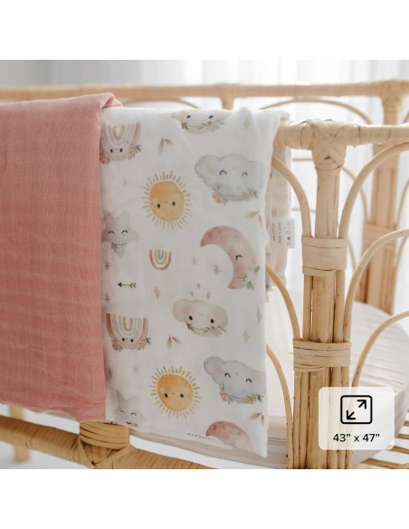 Mantas de Muselina Papaya Kids 2-Pack Rosa y Nubes 120x110 cm Mantas de Muselina Papaya Kids 2-Pack Rosa y Nubes 120x110 cm
