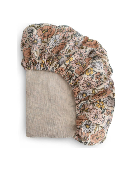 Sábana Ajustable de Muselina Mushie 100% Algodón 132x71cm Flores Retro Sábana Ajustable de Muselina Mushie 100% Algodón 132x71cm Flores Retro