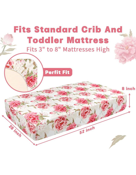 Sábana Ajustable para Cuna HNHUAMING Floral Peonía Rosa 132x71cm Sábana Ajustable para Cuna HNHUAMING Floral Peonía Rosa 132x71cm