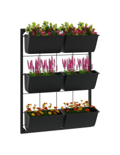 Jardinera de Pared Outsunny 3 Niveles con 6 Macetas Negra