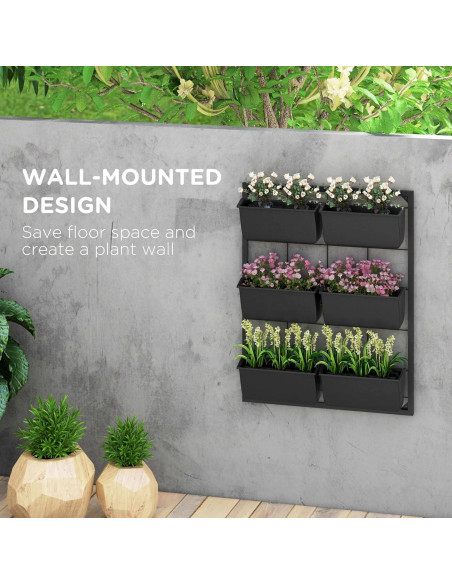 Jardinera de Pared Outsunny 3 Niveles con 6 Macetas Negra Jardinera de Pared Outsunny 3 Niveles con 6 Macetas Negra