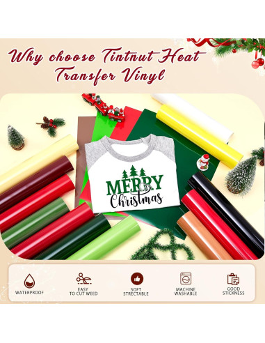 Vinilo de Transferencia de Calor Tintnut Navidad 16 Hojas 30.48x25.4 cm