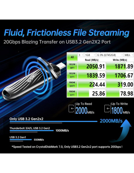 SSK 2TB SSD Externo USB-C 2000MB/s Portátil Negro SSK 2TB SSD Externo USB-C 2000MB/s Portátil Negro