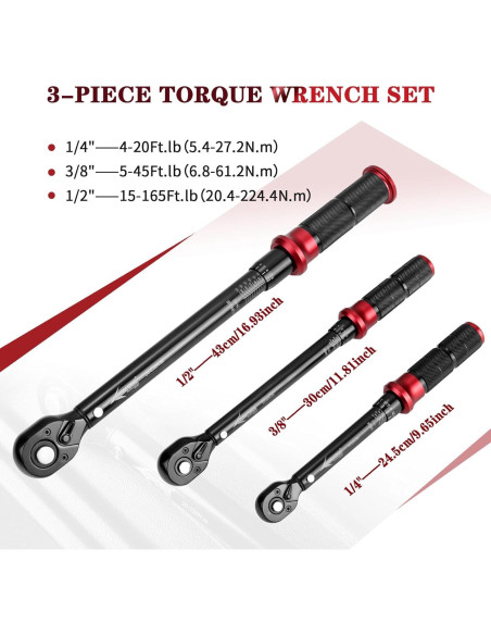 Juego de Llaves de Torque AEROFORCE 1/4, 3/8 y 1/2" 4-165Lb.ft Juego de Llaves de Torque AEROFORCE 1/4, 3/8 y 1/2" 4-165Lb.ft