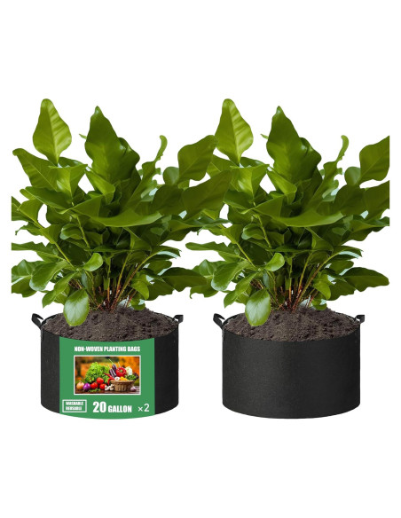 Paquete de 2 bolsas de cultivo FVOTNW 20 galones transpirables Paquete de 2 bolsas de cultivo FVOTNW 20 galones transpirables