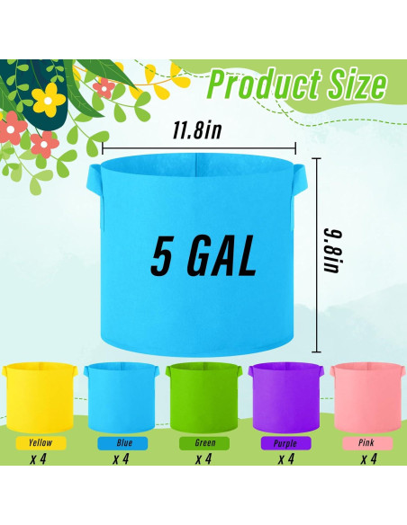 Paquete de 20 Bolsas de Crecimiento Ziliny 19L Multicolor Paquete de 20 Bolsas de Crecimiento Ziliny 19L Multicolor