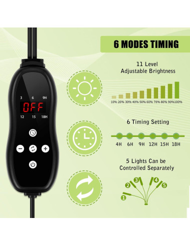 Luz de Crecimiento LED Aukphie XT01 5 Brazos Espectro Completo
