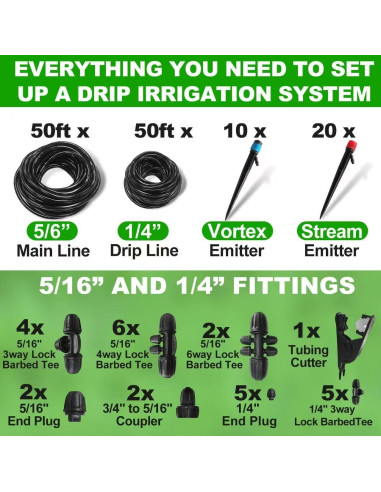 Kit Completo de Riego por Goteo Yawank 30.48m Ajustable