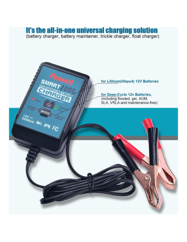 Cargador Mantenedor de Batería 12V 2A Aowel para AGM y Litio