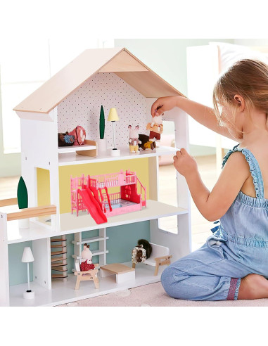 Cama litera para muñecas TOYANDONA 1:12 rosa con escalera