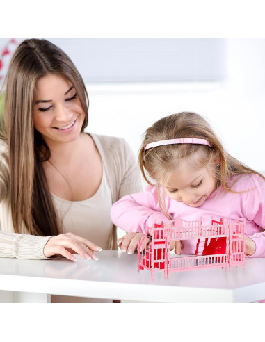 Cama litera para muñecas TOYANDONA 1:12 rosa con escalera