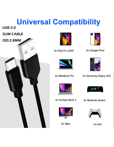 Cable USB C a USB A YOTETION 4.57m Slim USB 2.0 Transferencia 480Mbps