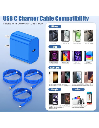 Cable USB C a USB C 60W 3m QZIIW - Carga Rápida iPhone 15