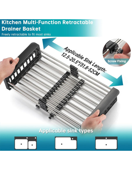 Escurridor de Platos TUTEW Acero Inoxidable Ajustable Negro Grande Escurridor de Platos TUTEW Acero Inoxidable Ajustable Negro Grande