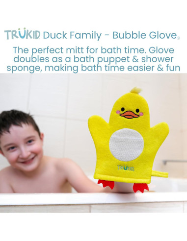 TruKid BubbleGlove Set de 2 - Guantes de Baño Patito para Niños