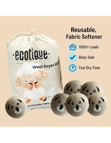 Bolas de Secado de Lana Ecotique XL - Paquete de 6, 100% Lana
