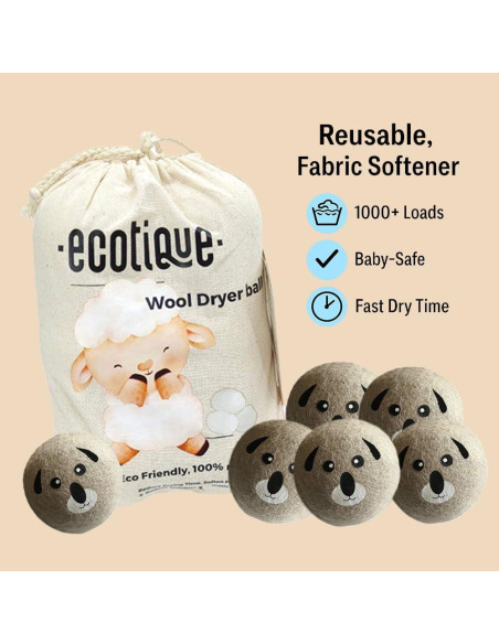 Bolas de Secado de Lana Ecotique XL - Paquete de 6, 100% Lana Bolas de Secado de Lana Ecotique XL - Paquete de 6, 100% Lana
