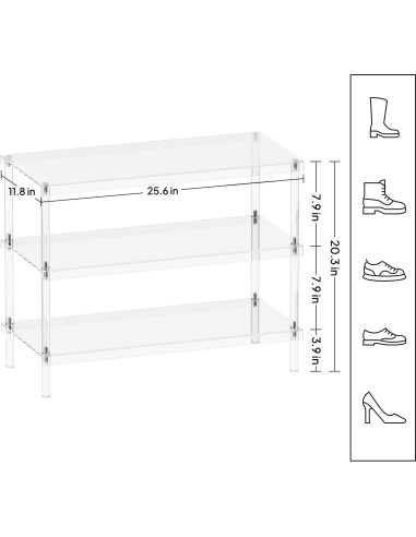 Estante para Zapatos Acrílico Aquiver 3 Niveles 65x30x51.5 cm