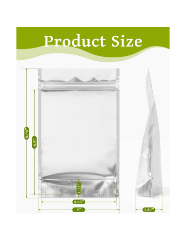 200 Bolsas Mylar 12.7x20.3 cm Gwybkq Reutilizables para Alimentos