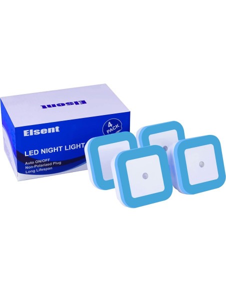 Paquete de 4 Luces Nocturnas LED Azules Elsent con Sensor Paquete de 4 Luces Nocturnas LED Azules Elsent con Sensor