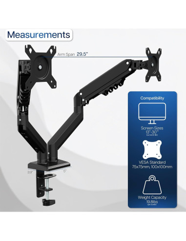 Soporte Doble para Monitor VIVO STAND-V102O hasta 30" Negro