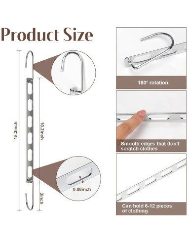 Paquete de 24 Perchas Plegables VZZNN Plateadas 25.9x7.6cm