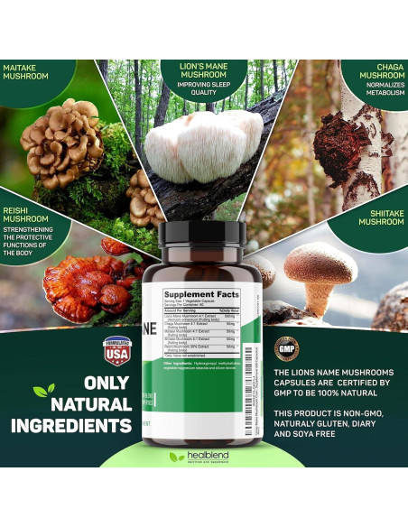 Cápsulas de Champiñón Melena de León Healblend - 60 Unidades Cápsulas de Champiñón Melena de León Healblend - 60 Unidades