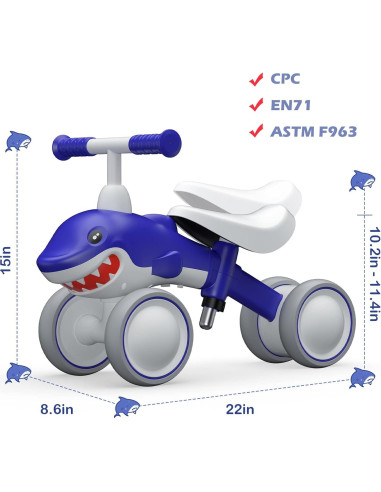 Bicicleta de Equilibrio YGJT Tiburón Azul 1-4 Años Ajustable