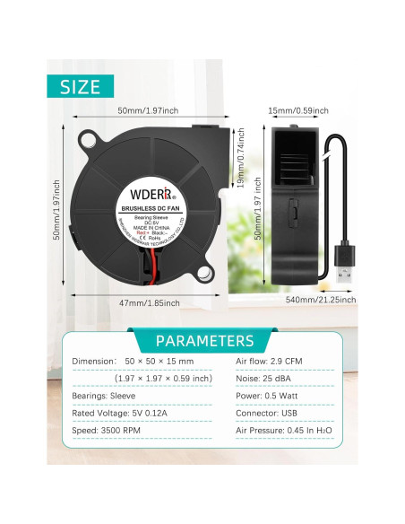 Ventilador USB WDERAIR 5015 5V 50x15mm para impresoras 3D Ventilador USB WDERAIR 5015 5V 50x15mm para impresoras 3D