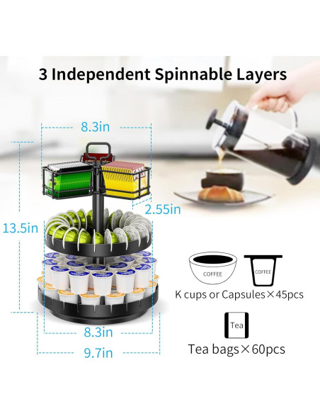 Soporte Giratorio RCHYFEED para 45 K Cups y 60 Bolsas de Té Soporte Giratorio RCHYFEED para 45 K Cups y 60 Bolsas de Té