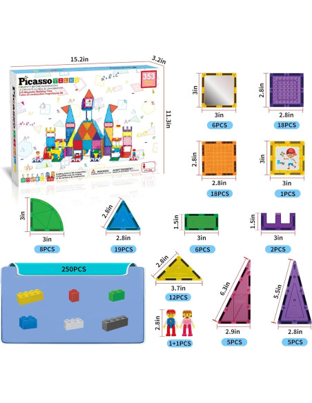 PicassoTiles 353pcs Ladrillos y Azulejos Magnéticos Educativos PicassoTiles 353pcs Ladrillos y Azulejos Magnéticos Educativos